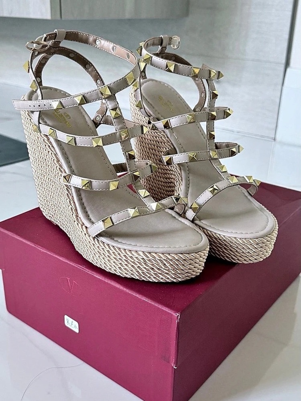 Valentino Espadrille Wedges in Beige & Gold Like New